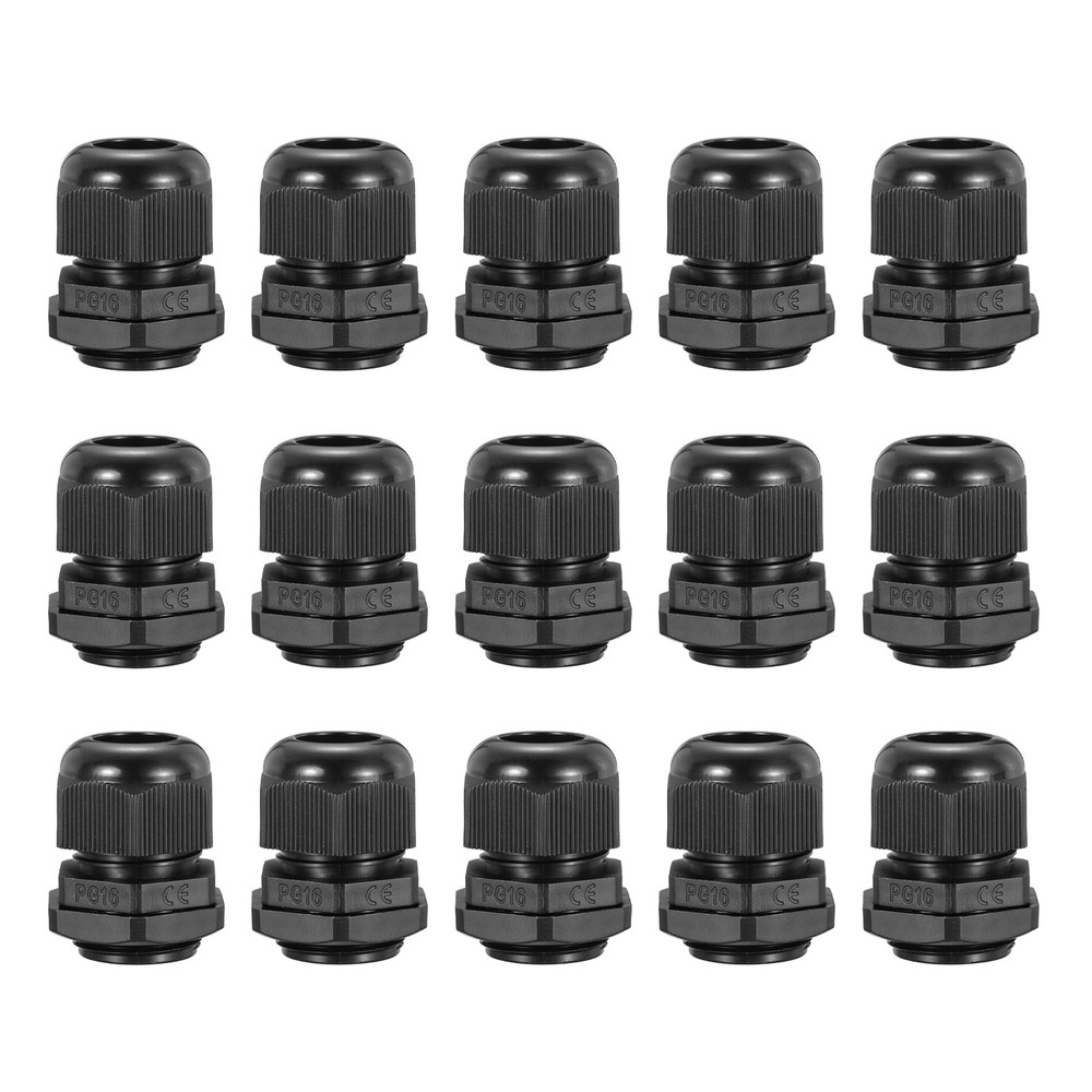 15Pcs Cable Glands 10-14mm Thread Waterproof Adjustable Cable Connector Black