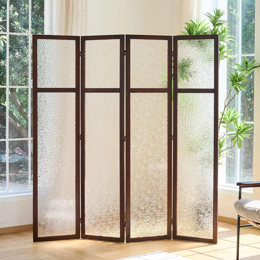 Acrylic Room Divider, 4-Panel Freestanding Partition Screen, Frosted Translucent