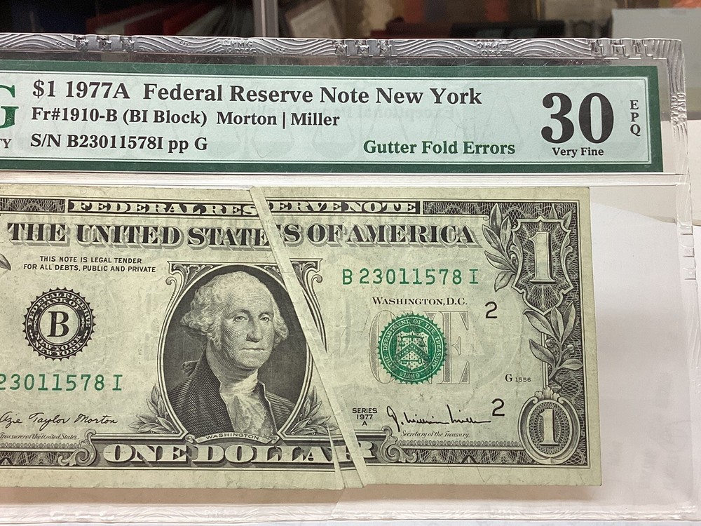 $1 1977A PMG 30 EPQ Gutterfolds Errors Fr#1910-B