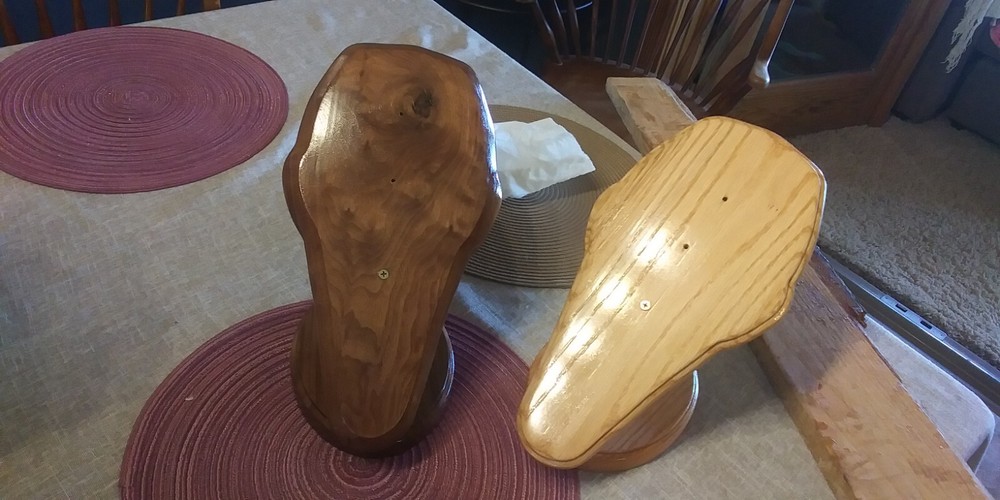 Handcrafted solid lumber (not a panel) European Deer Skull Mount Plaque.