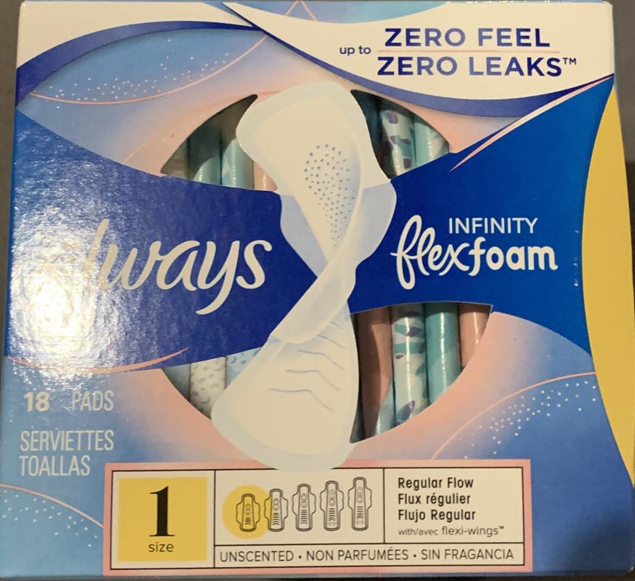 Infinity Regular Sanitary Pads with Wings Unscented Unscented, Size 1 , 18 Ct