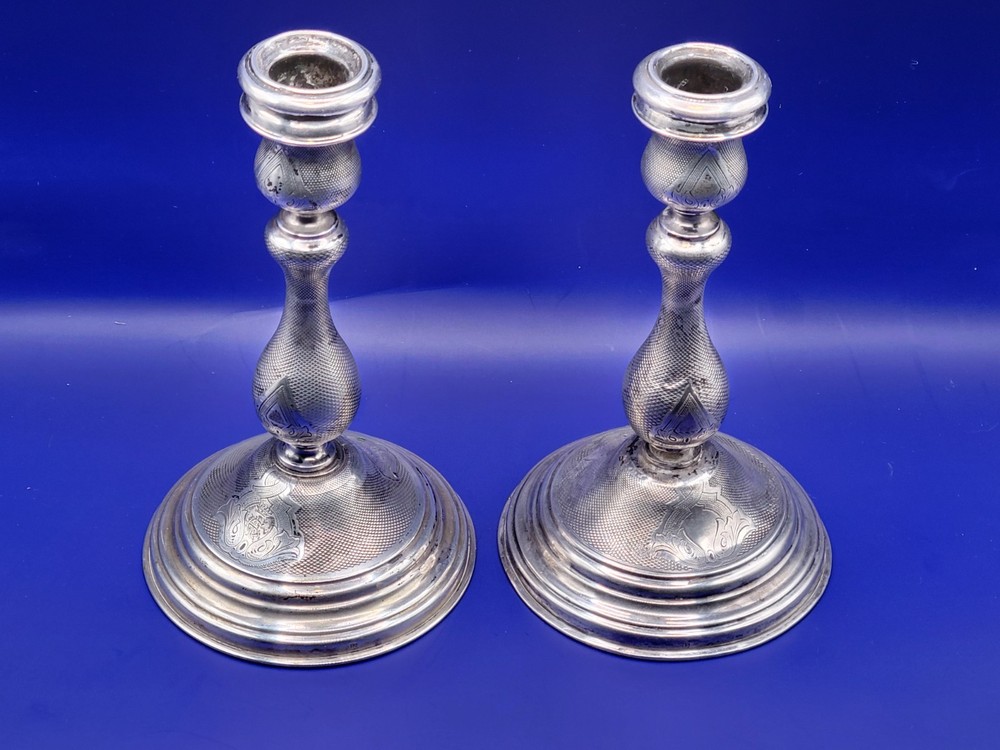 Finnish 13 Loth Silver Engine Turned Candlestick Pair - Approx. 98g Each