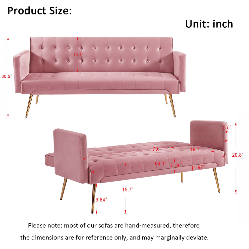 Velvet Futon Sofa Bed,Adjustable Convertible Folding Sleeper Couch Bed