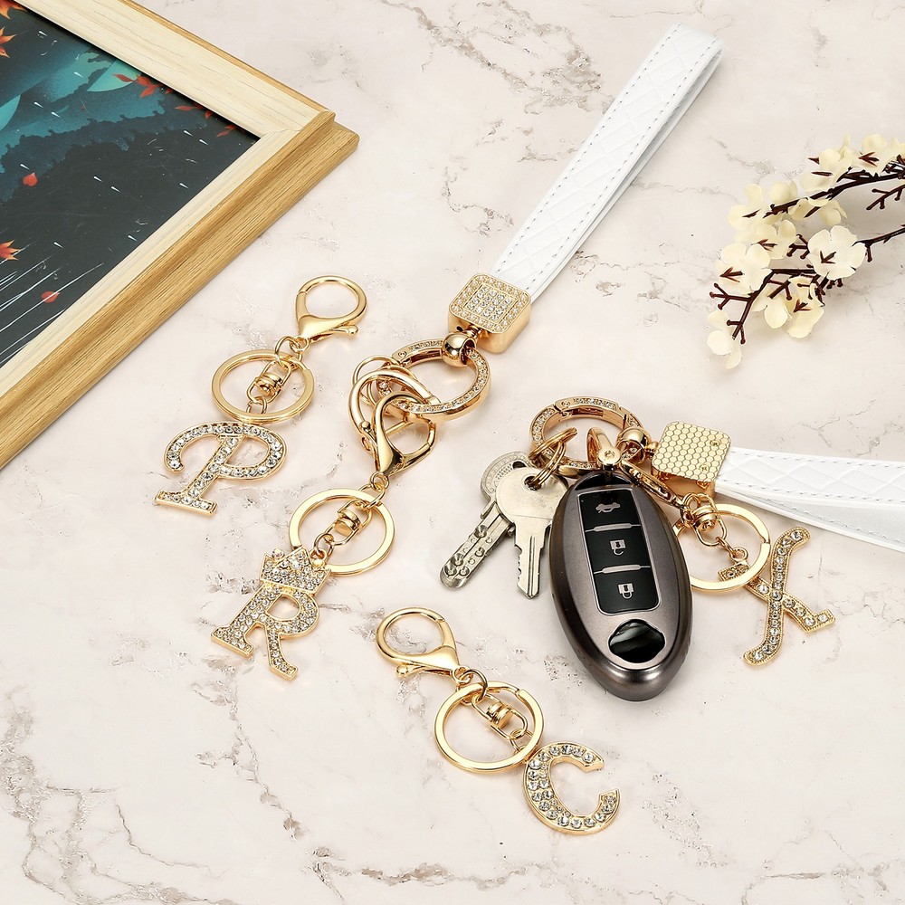 Leather Wristlet Keychain, Chic Letter I Keychains