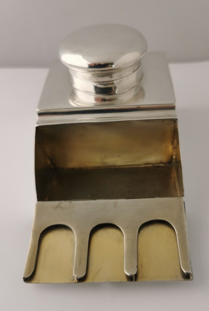 Rare Solid Silver Inkwell & Double Stamp Box Combination - Chester 1903
