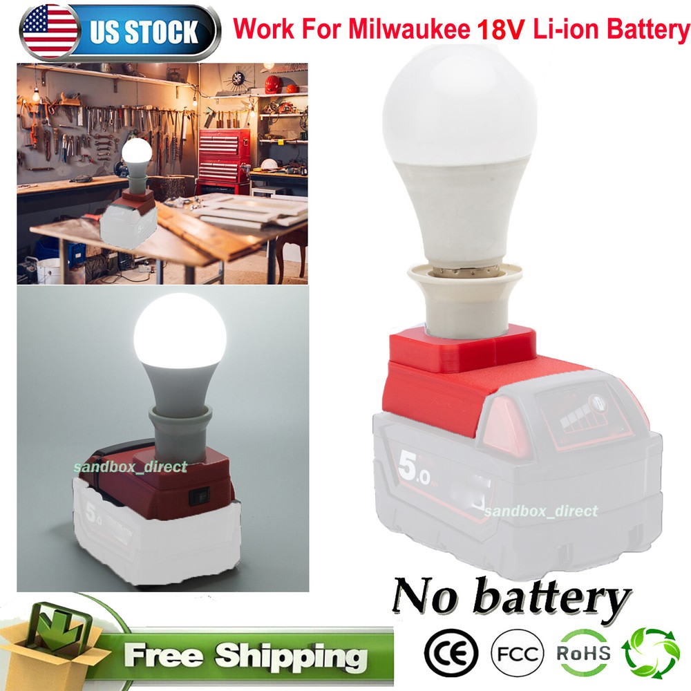 New Portable LED Work Light For Milwaukee 18V Lithium Battery E27 Bulb Lamp