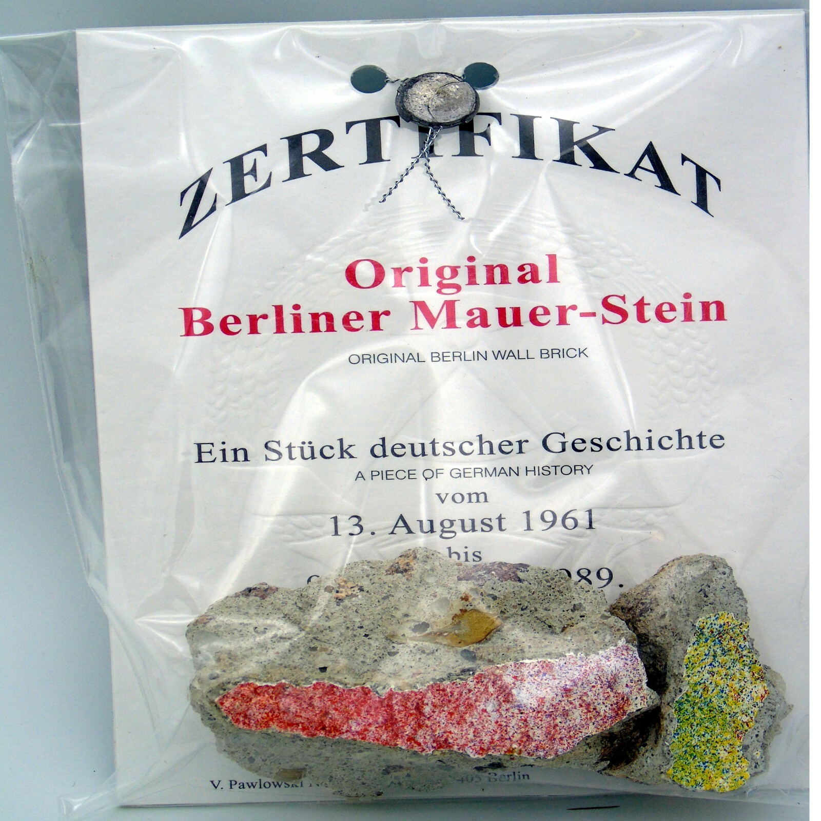 Large Authentic Piece of the BERLIN WALL with Certificate of Authenticity