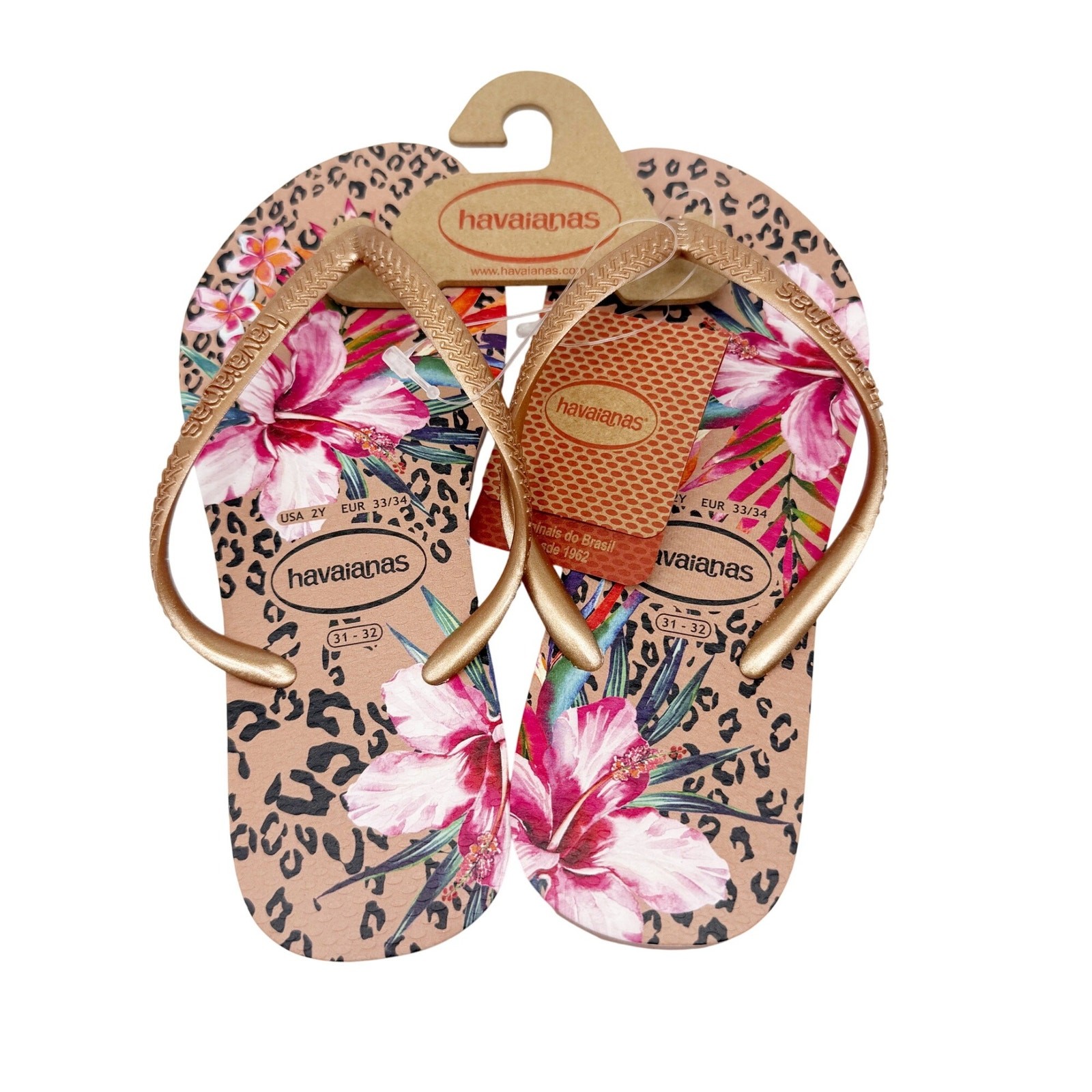 Havaianas Girls Slim Animal Floral Flip Flop Sandal Crocus Rose Size 2Y EU 33/34