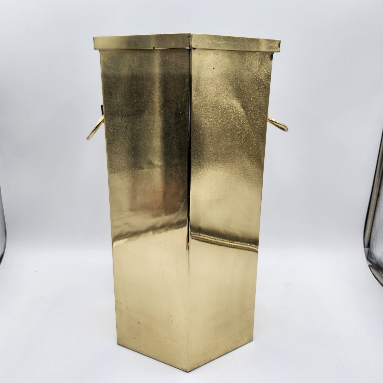 Vintage gold shiny brass Umbrella Stand 18" x 10" w/ Handles hexagon