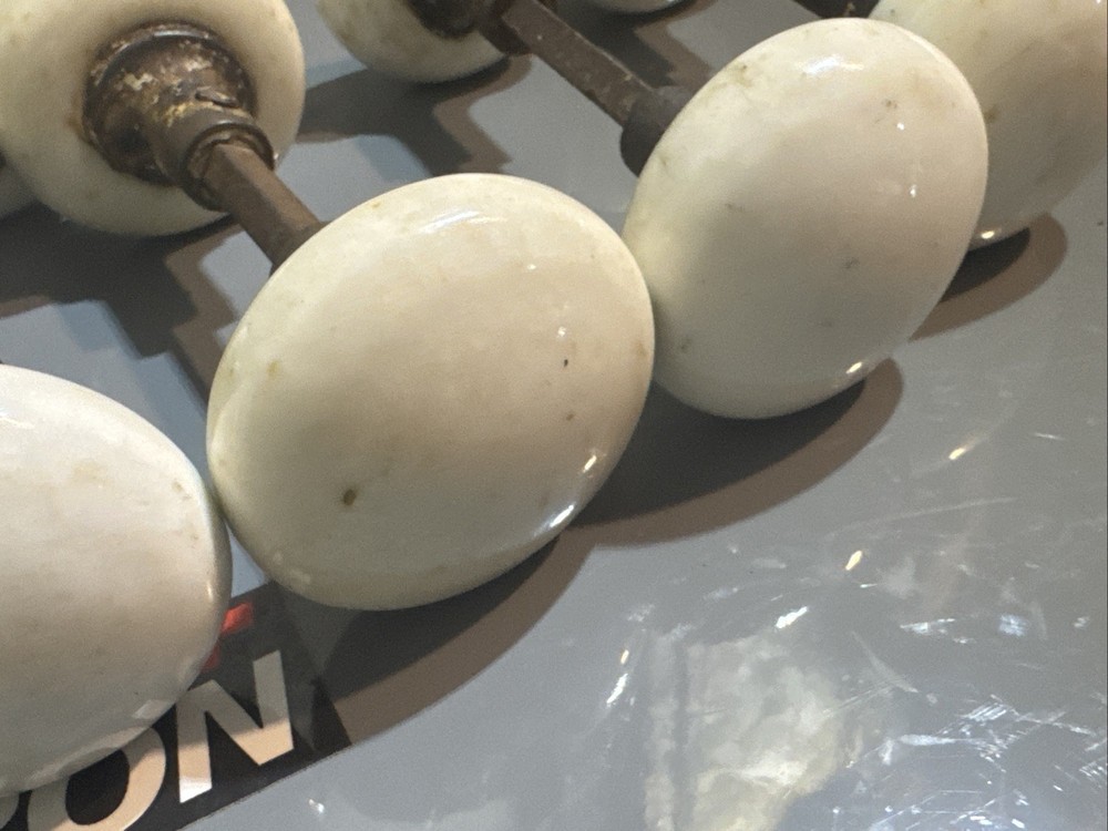 6 PAIR / SET VINTAGE WHITE PORCELAIN DOOR KNOBS 2” KNOB Width