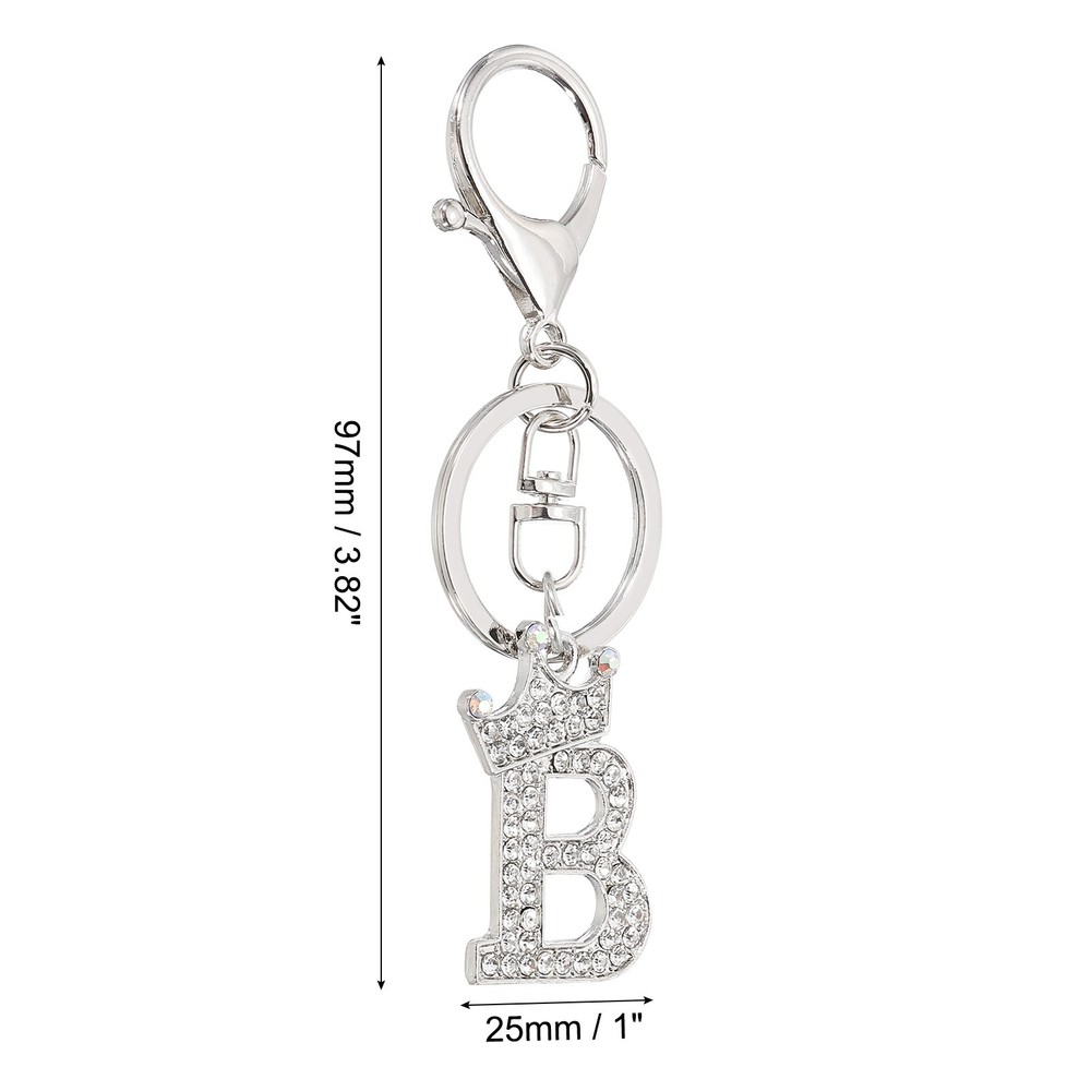 Initial Letter Keychain, Letter B Crown Design Charm, Silver Tone