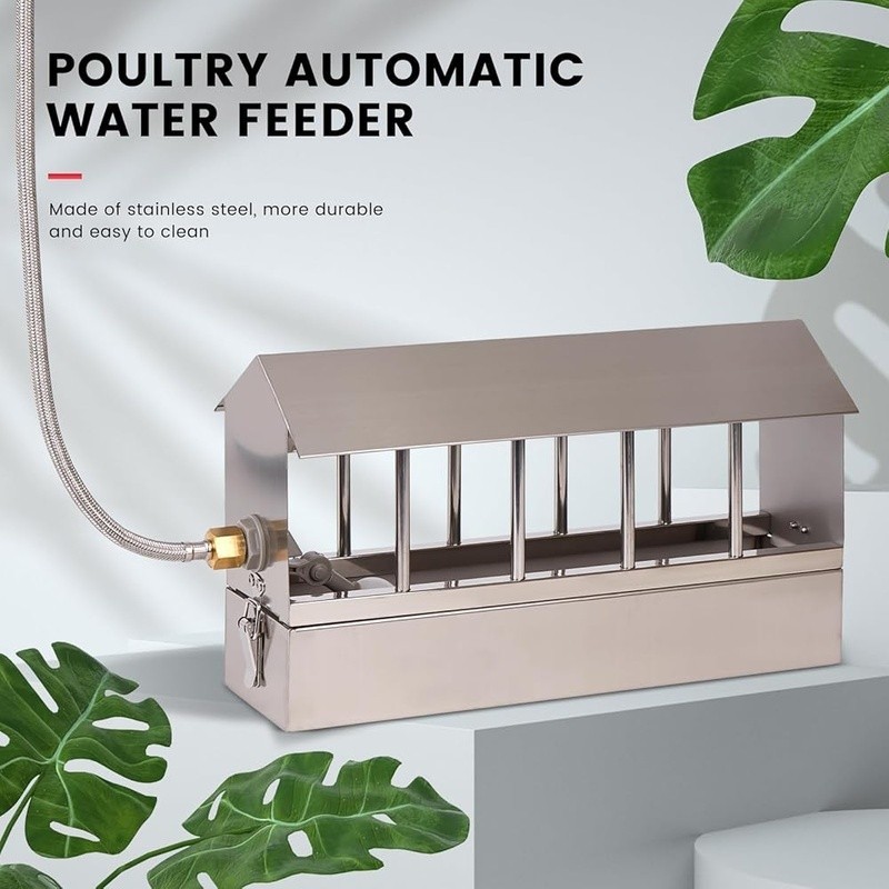 Automatic Stainless Steel Chicken Waterer 10 Drinking Windows Poultry Feeder