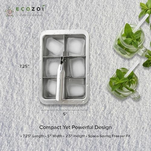 Ecozoi Stainless Steel Ice Cube Trays with Easy Release Handle - 2 Pack