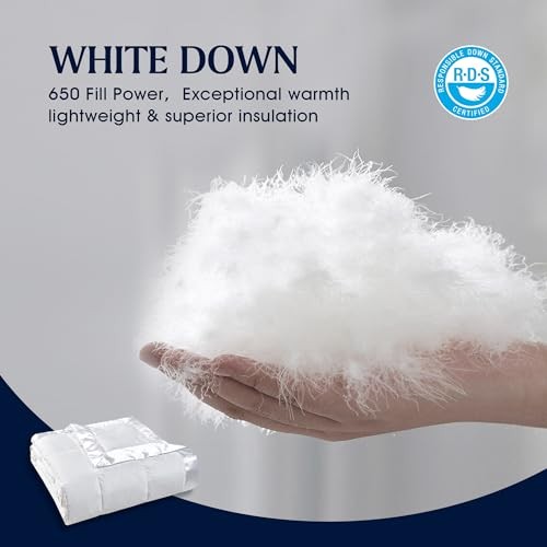 Soft Lightweight Down Blanket,650 Fill Power Microfiber Down King White