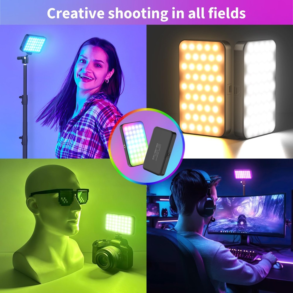 RGB Video Light, Portable LED Camera Light Panel, Dimmable 3000K-6000K CRI95+...