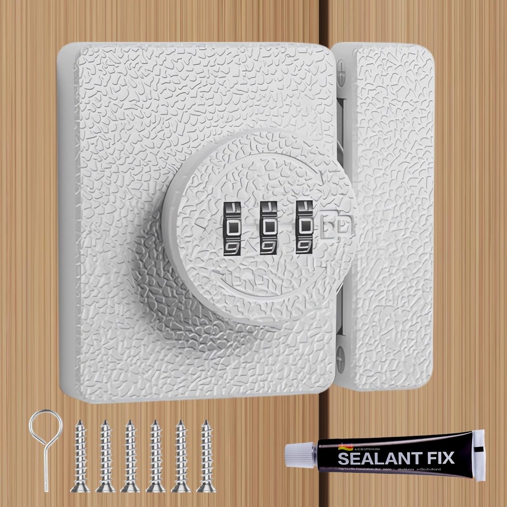 Bifold Door Lock Closet 3-Digit Keyless Combination Barn Shed White 1 Pack