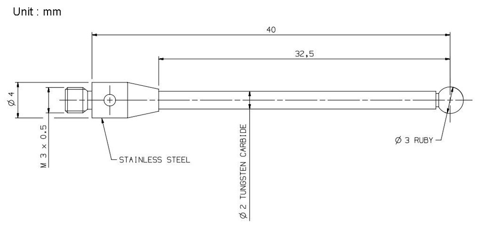 A-5003-0058 CMM Touch Probe M3 Thread Probe Stylus 3mm Ruby Ball Tips 40mm Long