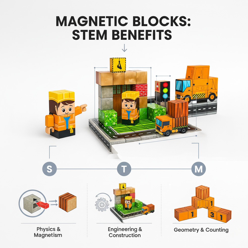 Magnetic Blocks Building Set - 150pc Block Construction Theme for Parents