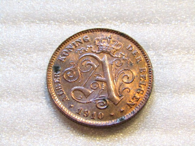 1910 Belgium 2 Centimes unc Copper Coin