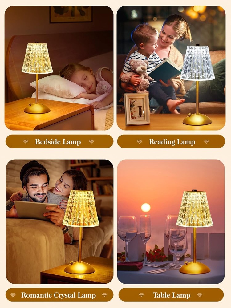 Cordless Lamp, 2000mAh Rechargeable Crystal Table Lamp-2000mah
