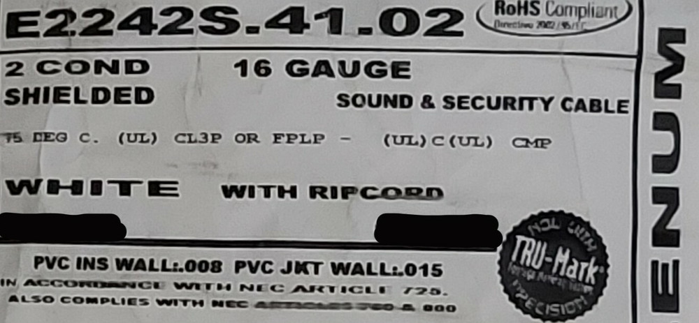 Carol E2242S 16/2C Shielded Control/Communications Cable Plenum White /100ft