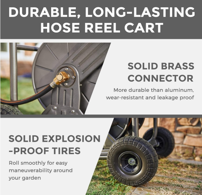Giraffe Tools Garden Hose Reel Cart with Wheels Heavy Duty Yard