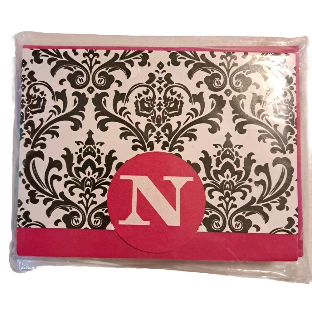 Blank Note Cards N Monogrammed Pattern 12 Cards & Pink Envelopes