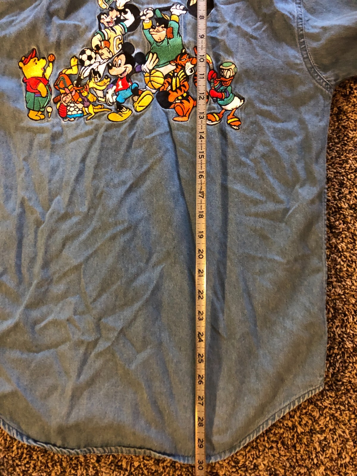 Vintage Disney Mickey Inc Button Blue Denim Shirt Embroidered Sports Size Small