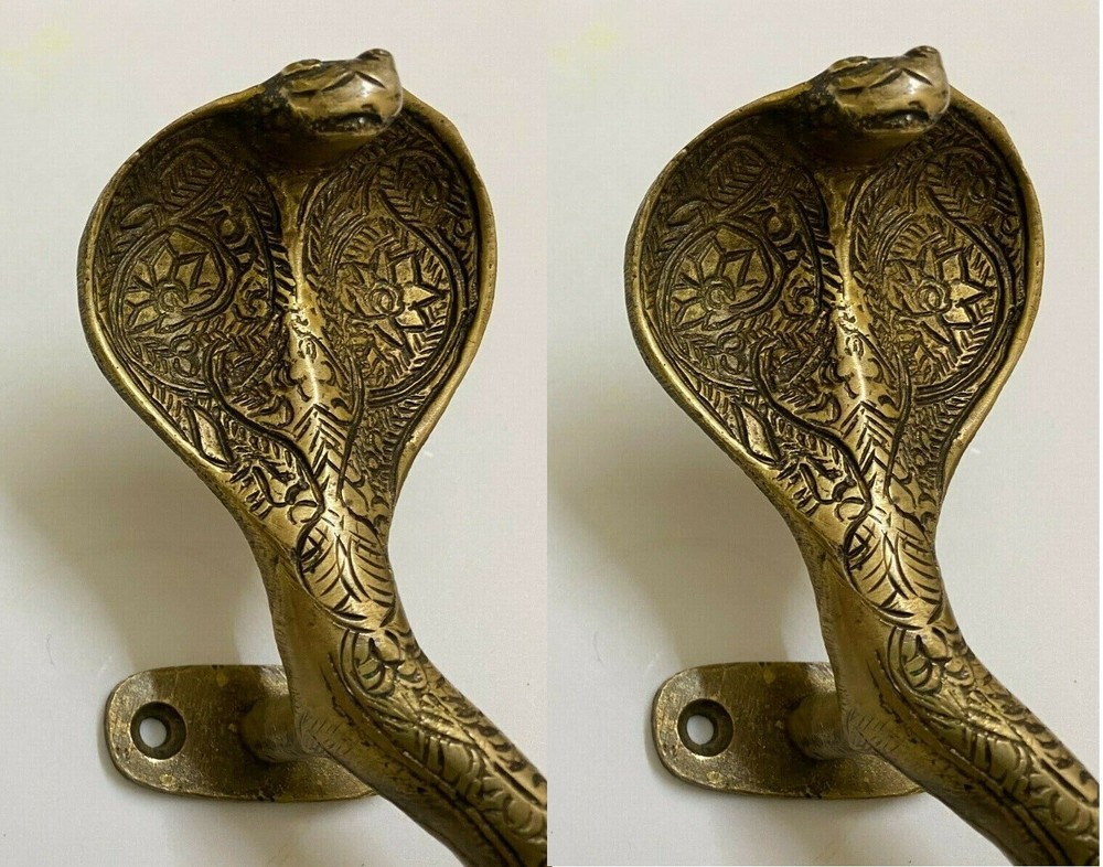 Brass Snake Shape Door Handle Pair 11.5'' Inches Cobra Bungalow Main Gate Pull