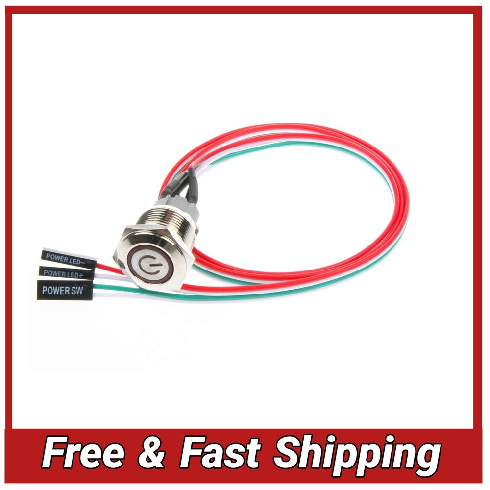 16mm Metal Chassis Push Button Power Switch with 22" Extension Cable for PC Case