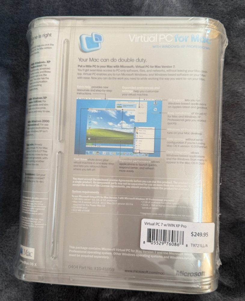 NEW Microsoft Virtual PC version 7 for Mac w/Windows XP Professional 2004