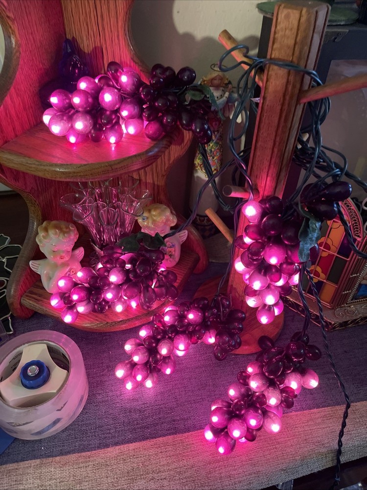 Vintage Grape Cluster String Lights Pink Purple 5 Cluster Retro Kitchen Bar