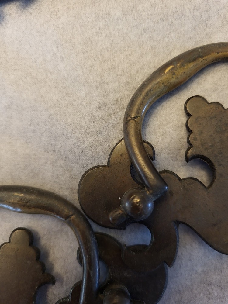 Flat Bat Drop Bail Pull Handle Solid Dark Aged Brass 2-1/2" Centers 10 Vintage