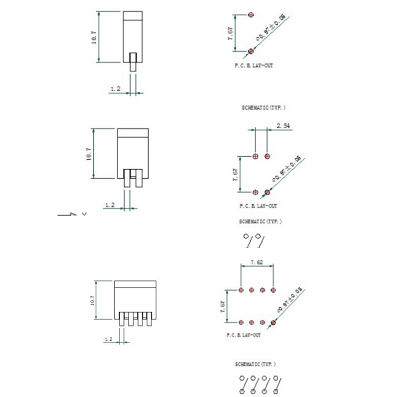 SMD Slide Dip Switch Module Pitch 2.54mm 1/2/4-8 Position SPST SMT Toggle Switch