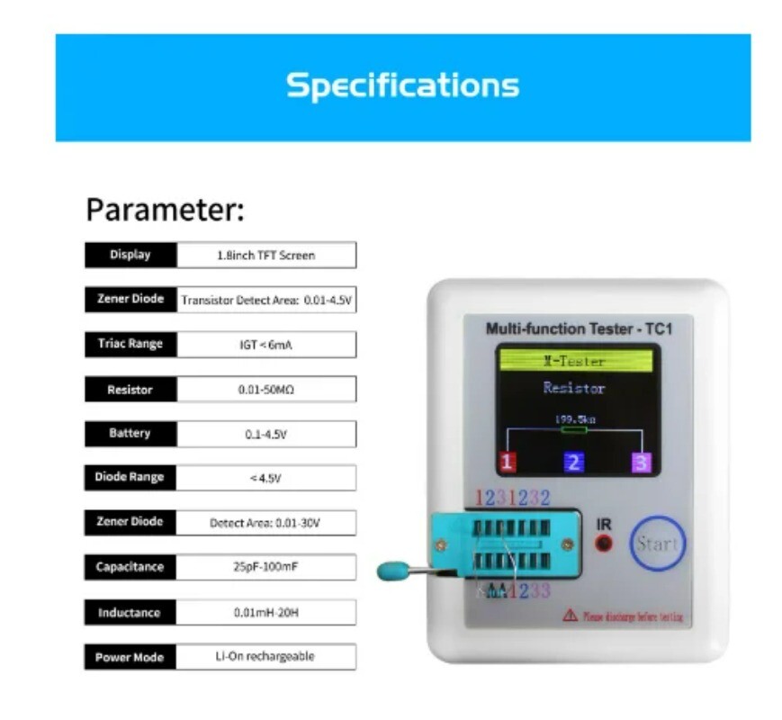 LCR-TC1 Display LCD Multi-meter Transistor Tester Diode Triode Capacitor Test