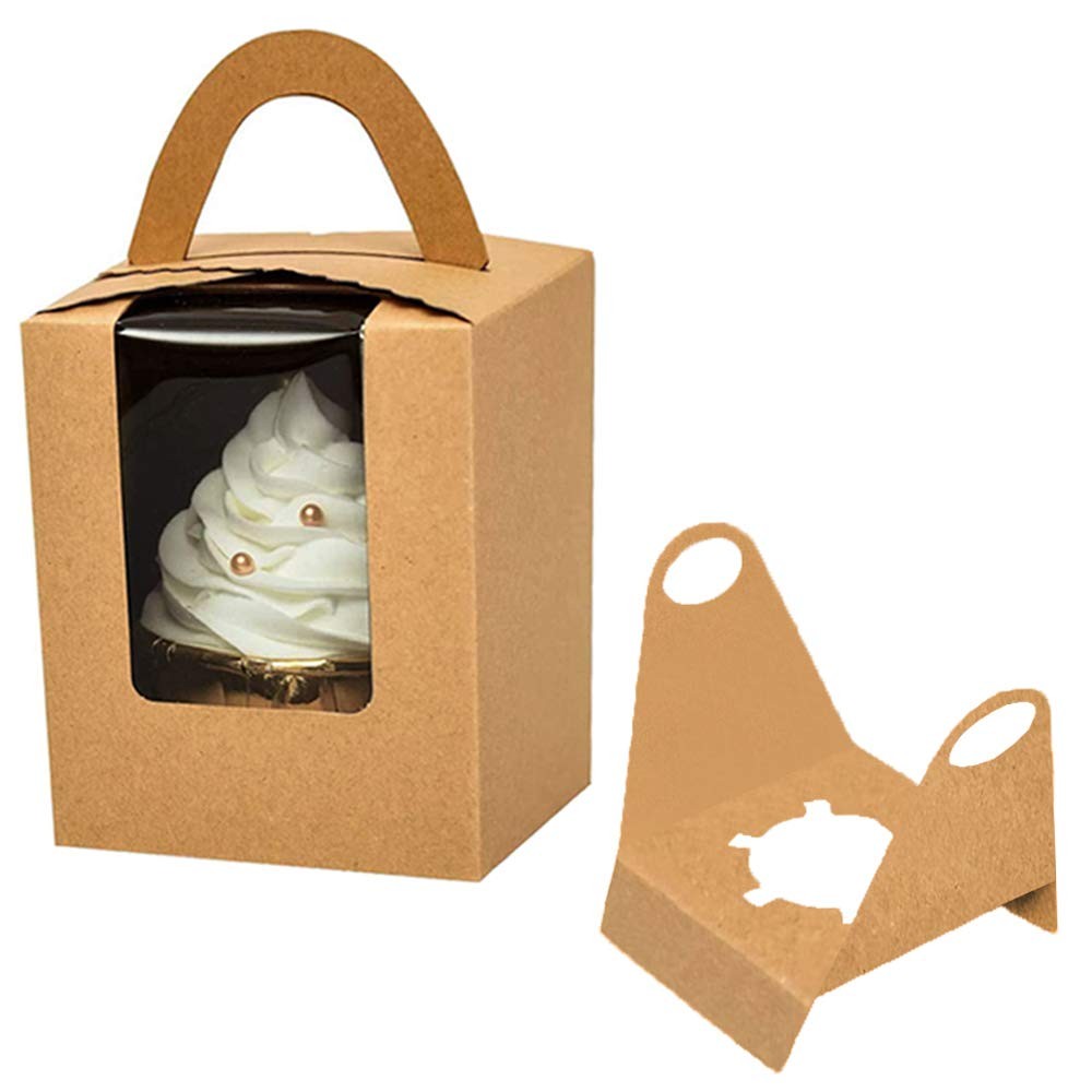 30 Pcs Cupcake Boxes Individual Kraft Paper Single Cupcakes Containers