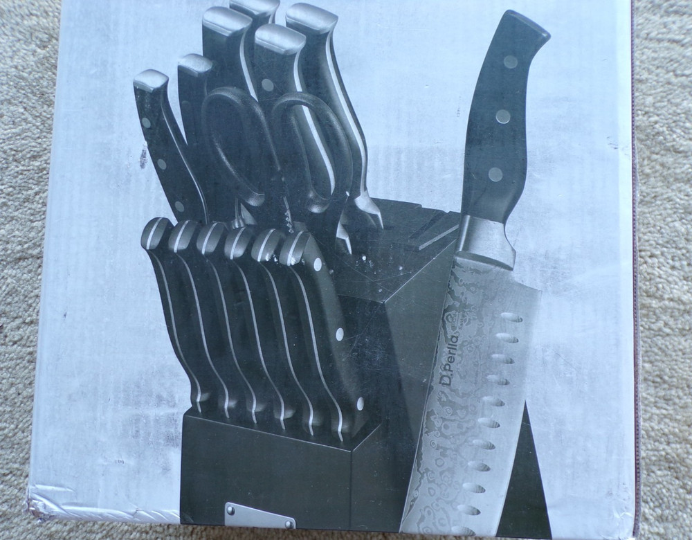 D.Perlla KITCHEN KNIFE SET 14 Pieces Knives Block w/Sharpener @hS