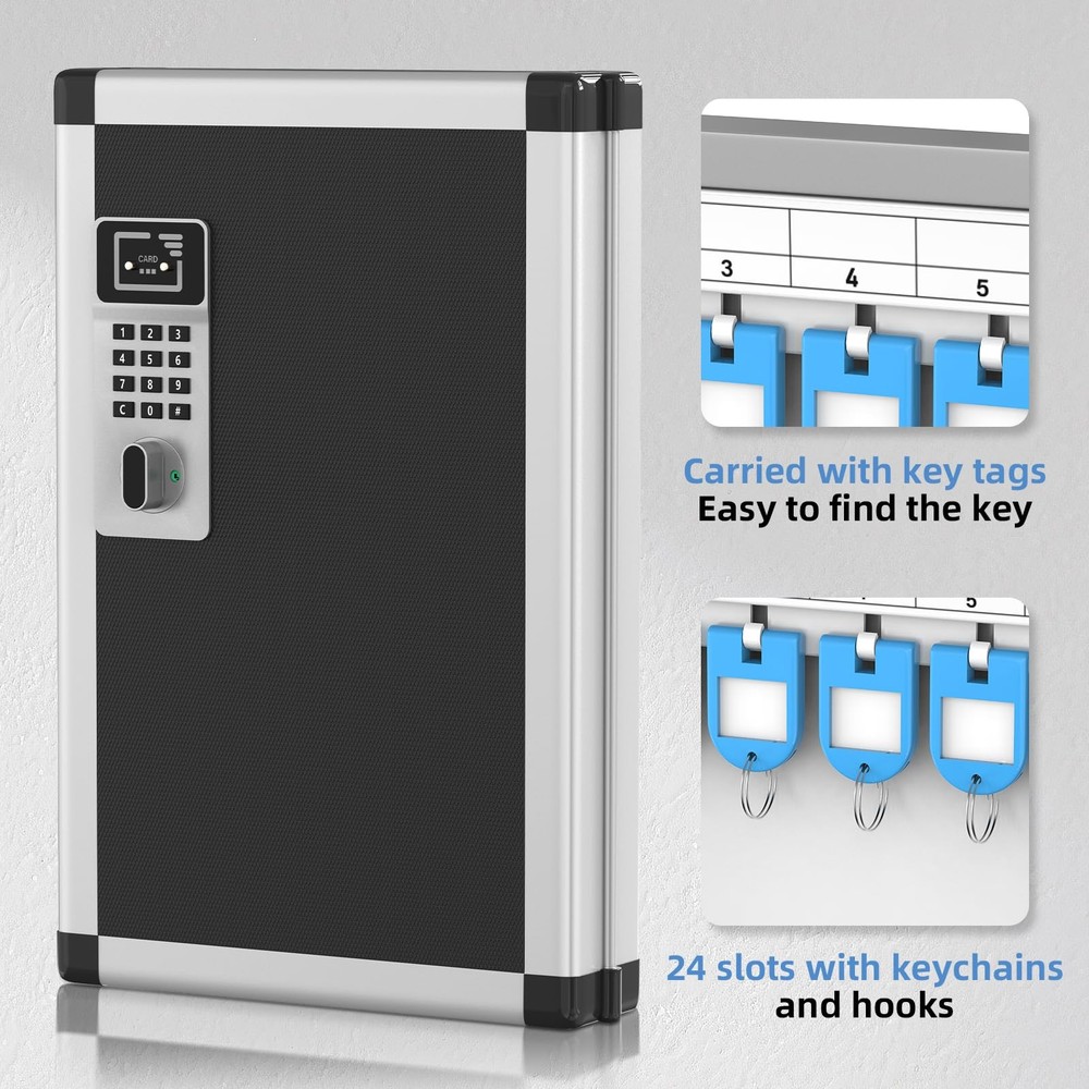 24 Key Box Wall Mount with Code and Key, Key Lock Box with Combination, Key S...