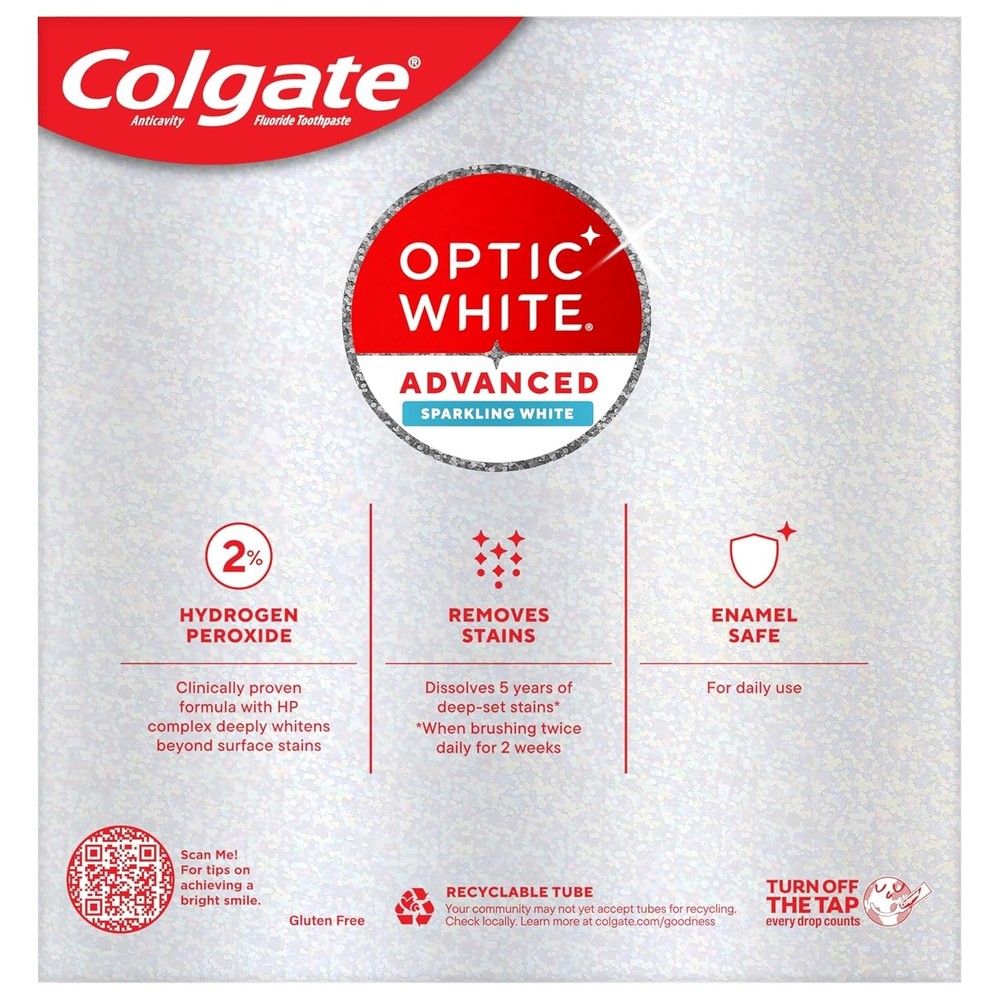 Colgate Optic White Advanced Toothpaste 3 Pack 3.2oz Whitening Mint Fluoride