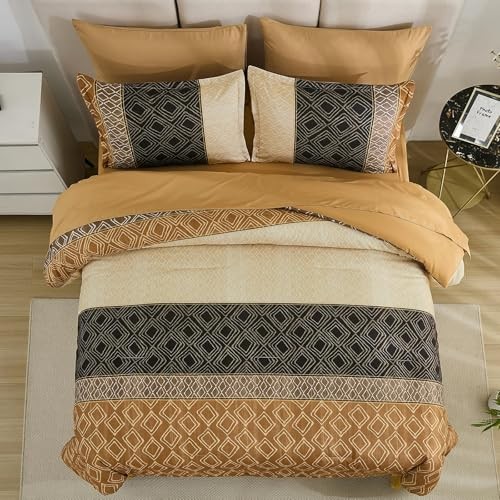 Boho Comforter Sets Striped Size Bedding Set Soft 7 Piece Bed in a Full Brown