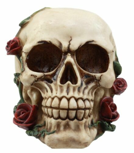 Day of The Dead Red Rose Vine Skull Figurine DOD Floral Sugar Skull Decor 6"L