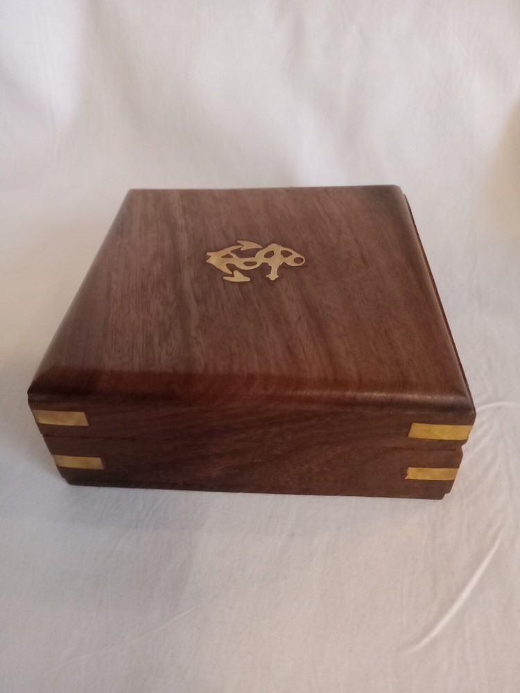 Brass Compass With Wooden Case