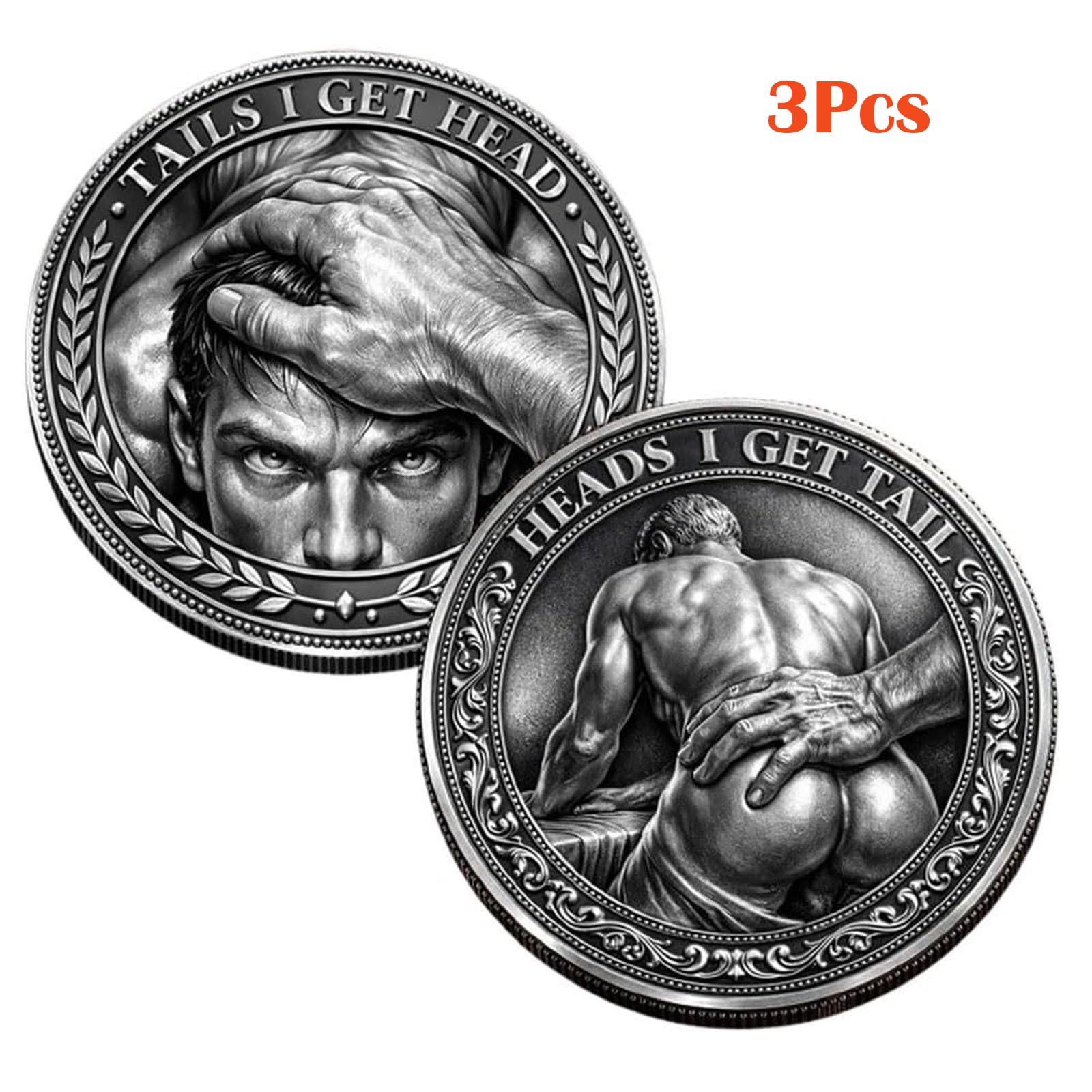 3Pcs Heads I Get Tail/Tails I Get Head Males Funny Sexy Challenge Coin Mens Coin