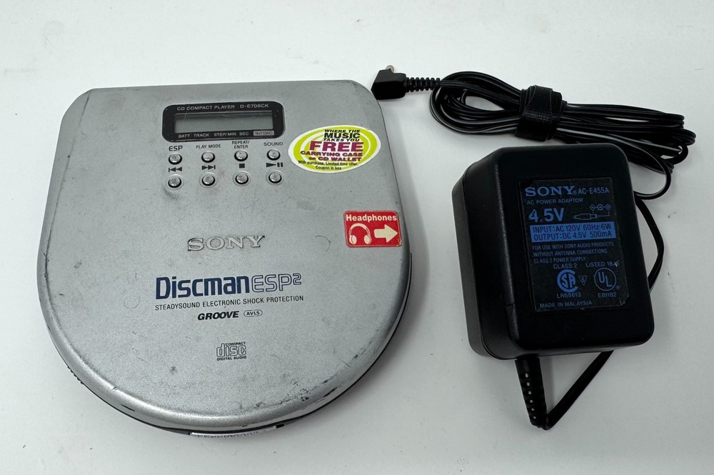 Sony CD Discman D-E706CK Portable CD Player Optical Out! + Power Tested Working