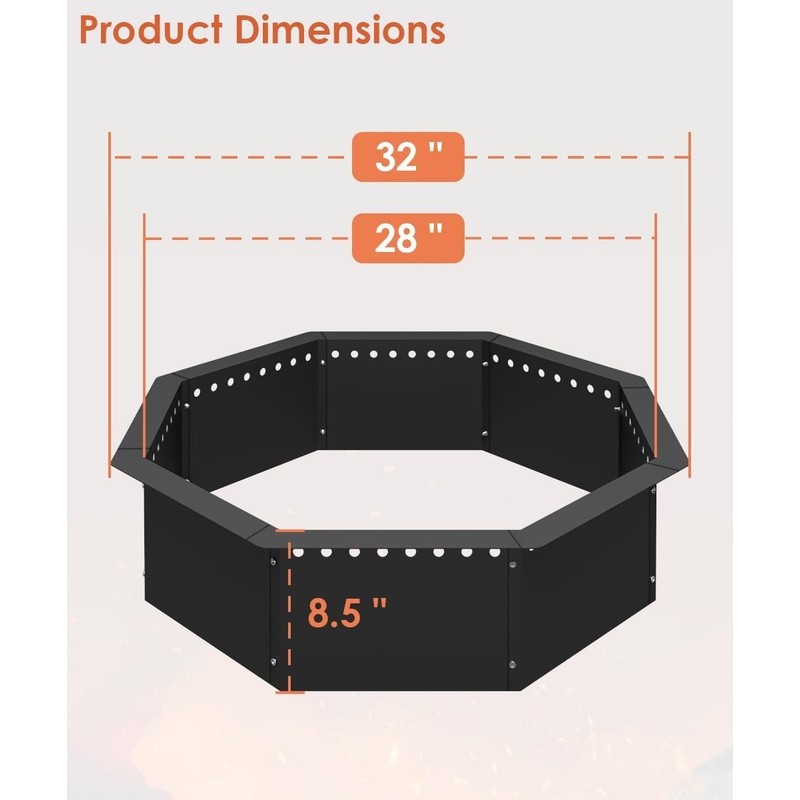 Smokeless Fire Pit Ring 32''Outer 28'' Inner Diameter Solid Steel Firepit Liner