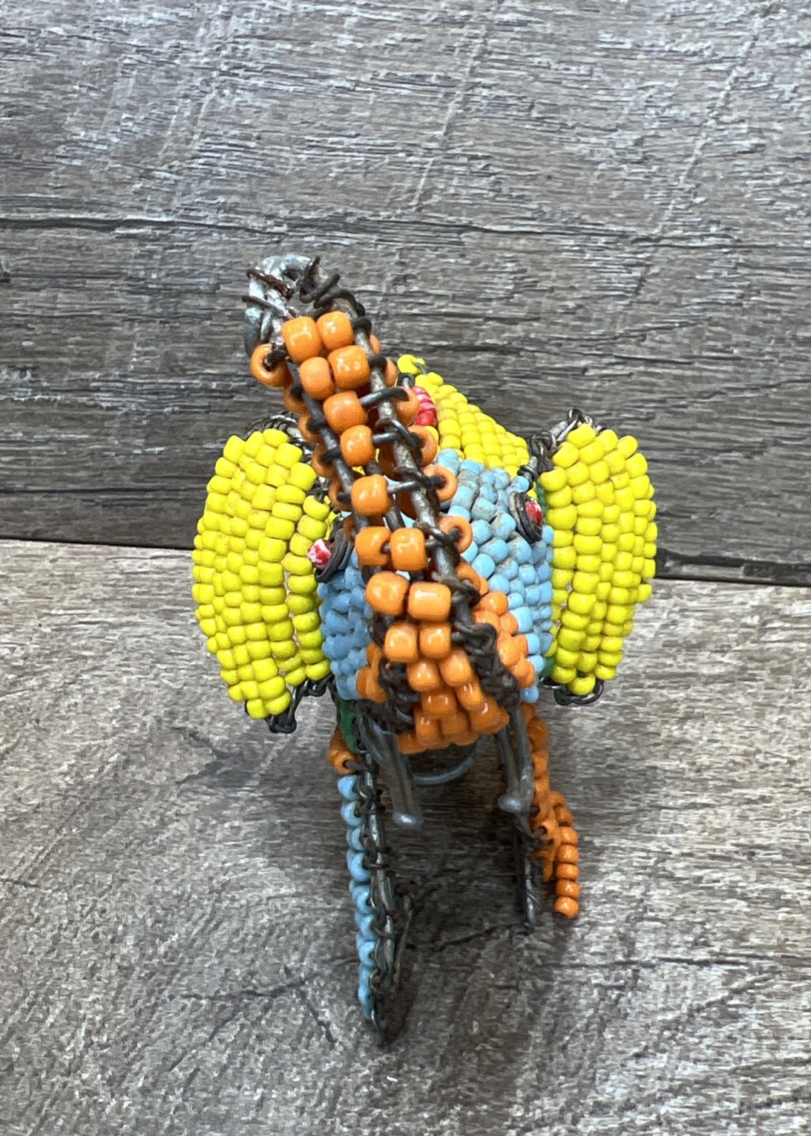 Handcrafted Elephant Beaded Wire Sculpture with Trunk Up for Good Luck Sculpture