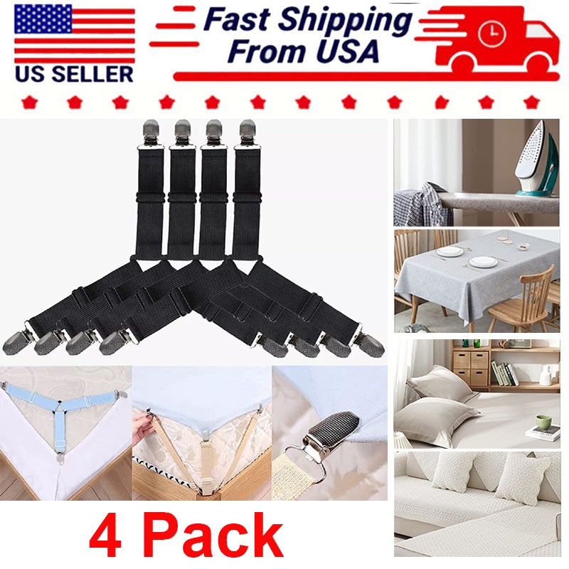 4-Pack Triangle shaped Adjustable Bed Sheet Grippers Bed Suspenders Holder