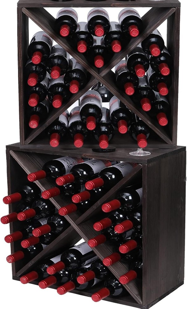 Sturdy & Stylish Stackable Wooden Wine Rack - 48 Bottle Capacity, Modern Look