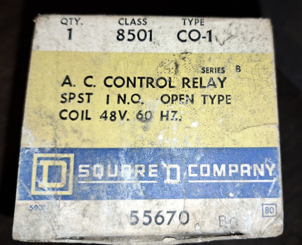 SQUARE D AC CONTROL RELAY MODEL 8501 CO-1   -  480volt coil - NIB