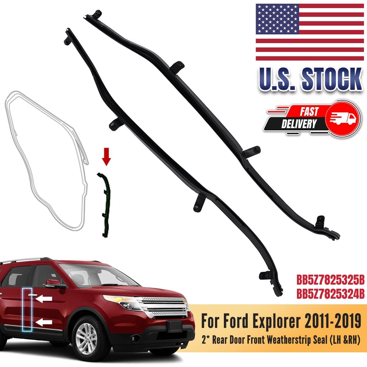 2x Front Edge of Rear Door Weatherstrip Seal LH & RH For Ford Explorer 2011-2019